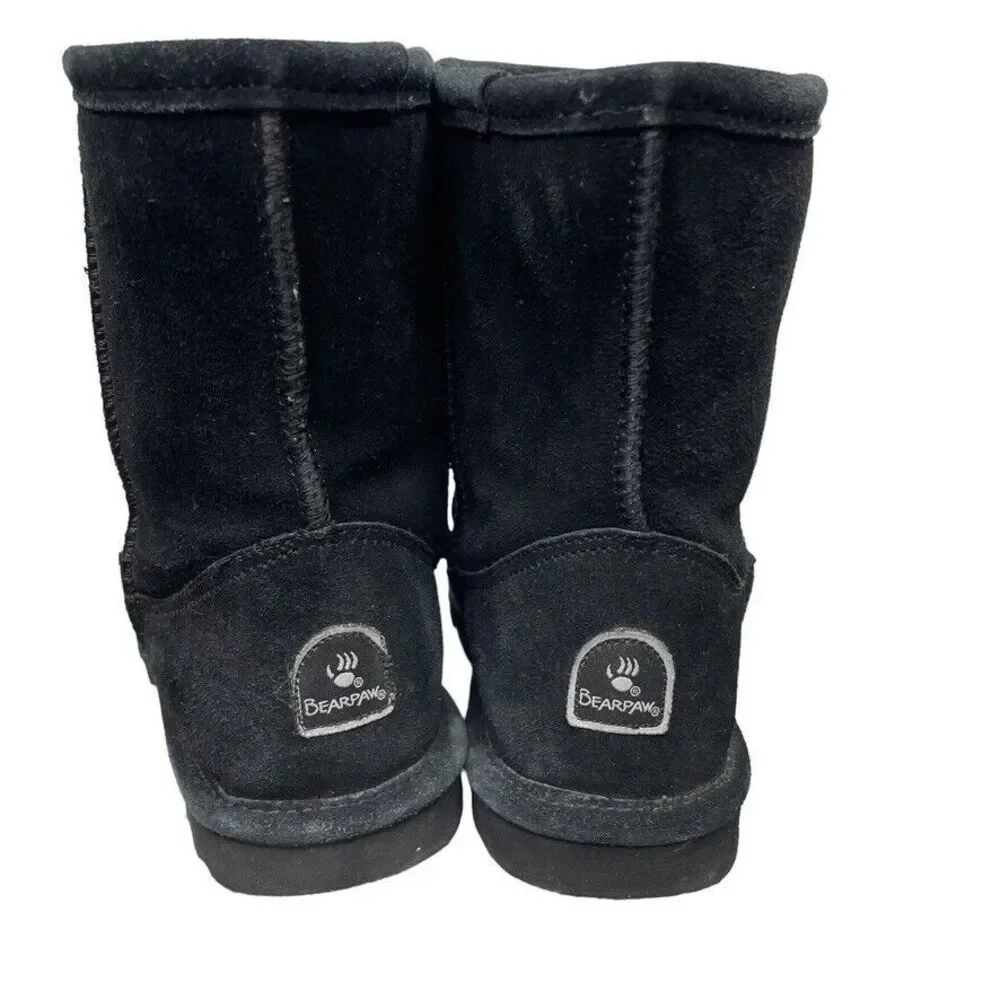 BearPaw Youth Elle Black Cow Suede Wool Blend Short Snow Boot Size 1‎ WIDE